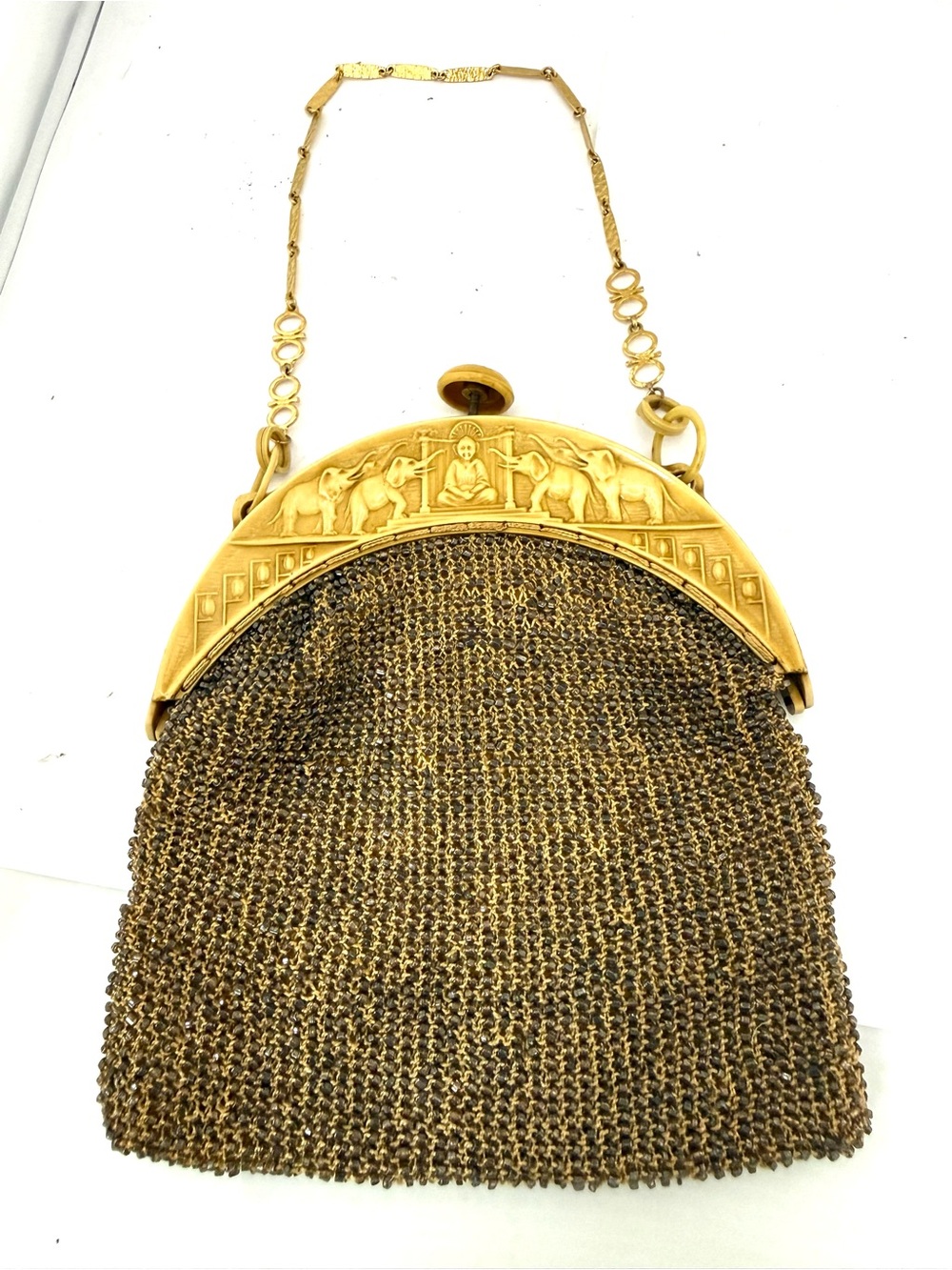 1920s Art Deco Crochet and Celluloid Frame Vintage Evening Bag